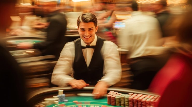 Meja Blackjack Pretty Gaming dengan dealer profesional